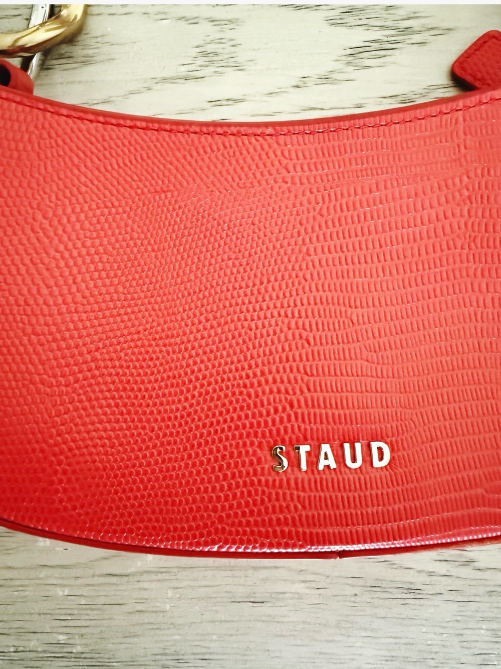 STAUD Ollie Coral-Red Shoulder Bag with Mixed Metal Hardware - Picture 7 of 9